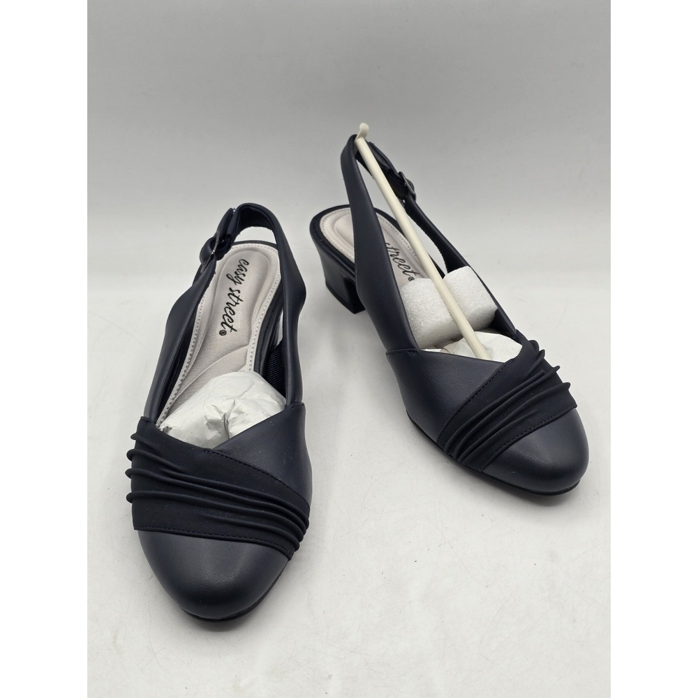 Easy Street Womens Bates Block Heel Pumps Size 5 M - Navy‎ Blue Leather